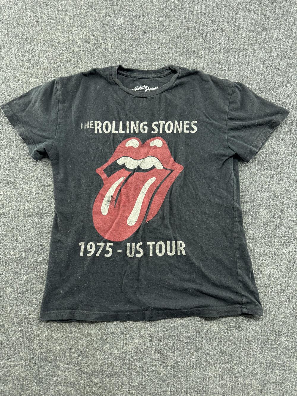 Rolling Stones Shirt Mens Small Black 1975 US Tour Tongue Graphic Tee Rock Band